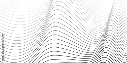 Flowing dots particles wave pattern halftone gradient curve shape isolated on white background. Vector in concept of technology, science, music