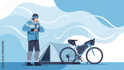Adventurer Prepares For Cold Weather Bike Trip And Mountain Camping