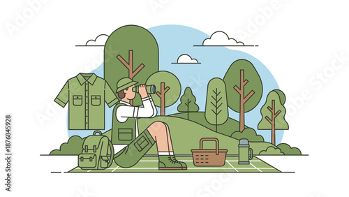 Adventurous Explorer Enjoying Peaceful Nature And Wilderness During Summer Picnic Outing