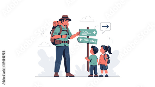 Adventurous Family Exploring Nature Trails With An Experienced Guide And Scenic Views