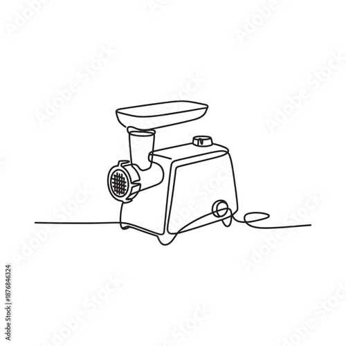 Continuous line drawing of a classic kitchen meat grinder appliance