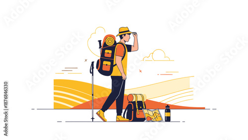 Adventurer Trekking Through The Scenic Landscape Exploring The Wilderness Outdoors