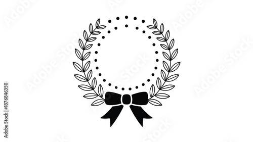 Black and white laurel wreath with bow Vector