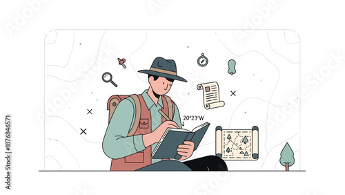 Adventures In Mapping Cartographer Exploring With Vintage Tools And Topographical Background