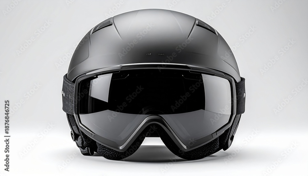 Obraz premium Black Ski Helmet and Goggles on White Background with Shadow