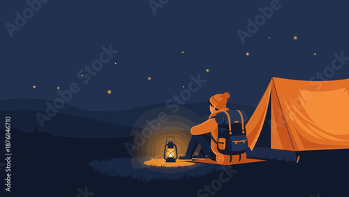 Adventures Underneath A Starry Sky A Lone Hiker Enjoys Camping