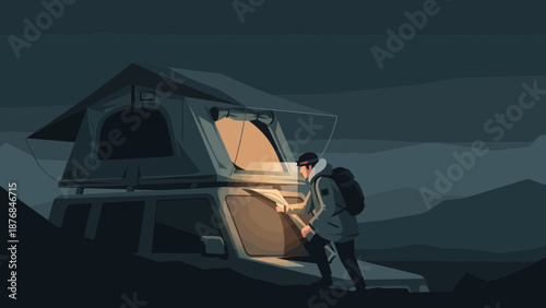 Adventures Underneath The Stars An Illustrator Of Person And Tent On Vehicle Top