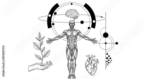 Human Anatomy Brain Heart Plant System for Holistic Health Medical Science and Future Wellness Innovation