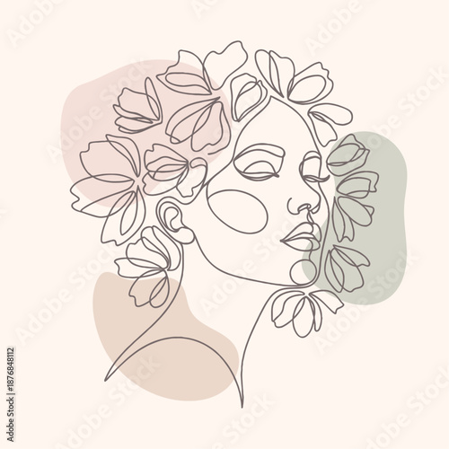 Romantic Floral Woman Silhouette Line Art – Elegant Botanical Fashion Vector Illustration