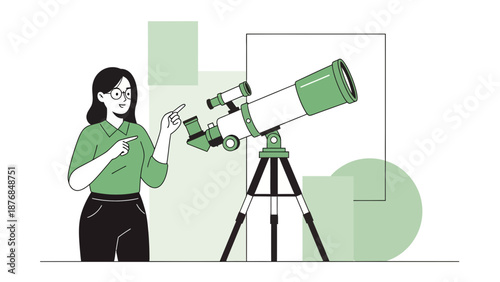 Astronomer Explains Functionality And Features Of Precision Telescope Vector Illustration