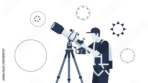 Astronomer Looks At Stars Through A Telescope For Scientific Exploration