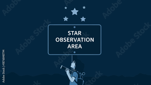 Astronomy Adventure A Girl Discovering Star Observation Area In Minimalistic Style