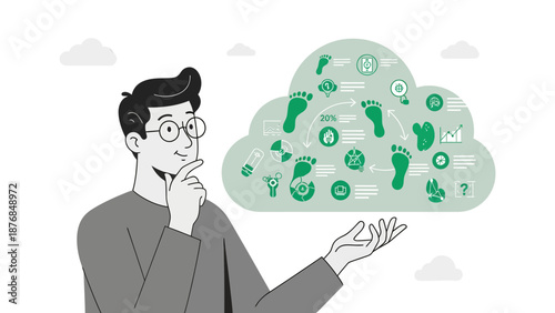 Analyzing Environmental Impact Man Contemplating Carbon Footprint Reduction Actions
