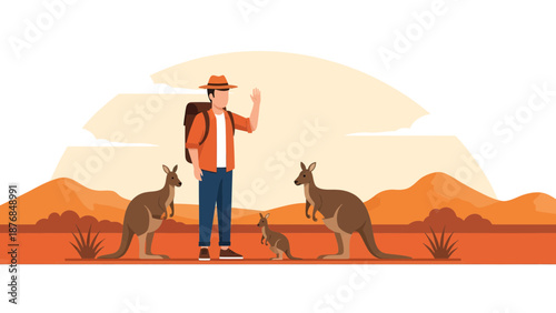 Australian Outback Adventure Man Meets Kangaroos On Desert Trip