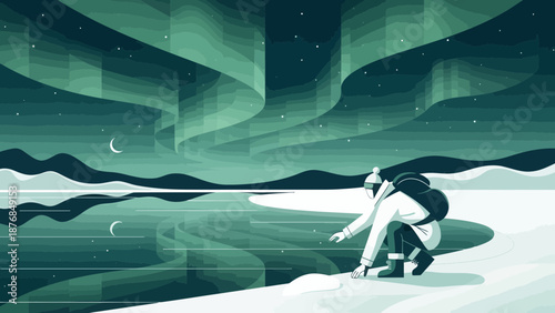 Awe Inspiring Northern Lights Landscape With Person Touching Ice At Night