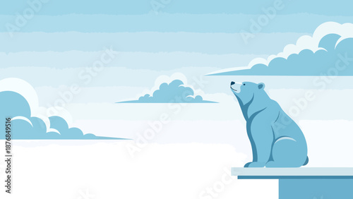 Arctic Gaze Polar Bear Observing Sky Scene With Clouds Background Illustration