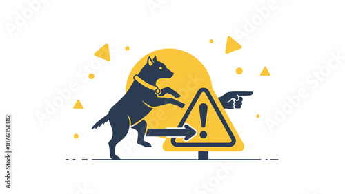 Beware Of The Dog Ahead Simple Vector Illustration Minimalist Design