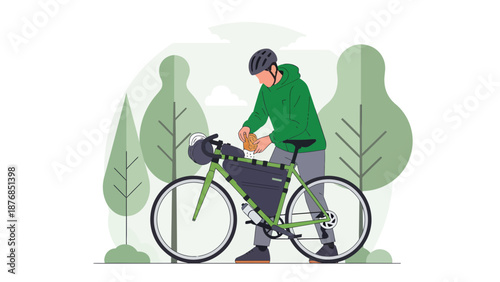 Bicycle Touring Adventure A Man Preparing Food on His Bike During Trip