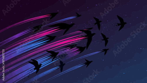 Birds Fly Toward a Luminous Horizon: An Abstract Illustration of Freedom
