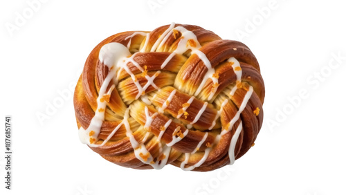 Quadro su tela Sweet braided bun with icing isolated on transparent background PNG, delicious p