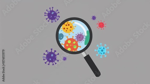 Magnifying Glass Reveals Colorful Microbes Animation.