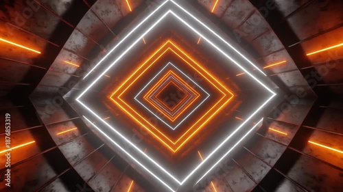 Futuristic neon tunnel with rotating diamond lights.