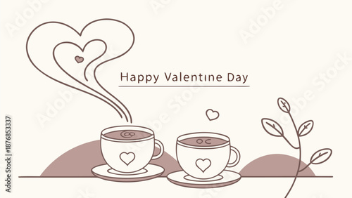 Couple's Valentine's Day coffee date with heart design cups