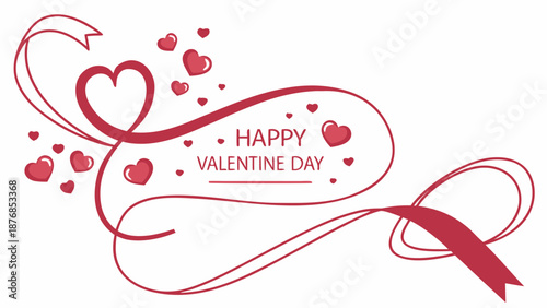 Happy Valentine's Day celebration with red hearts and ribbon