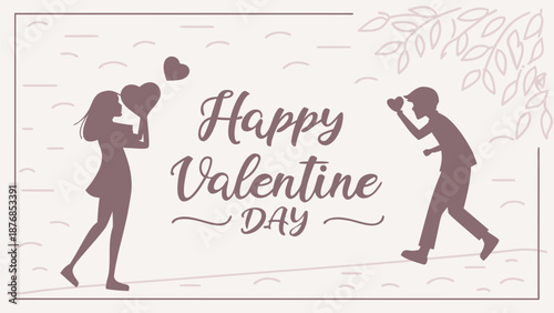 Happy Valentine's Day couple sharing love with heart balloons