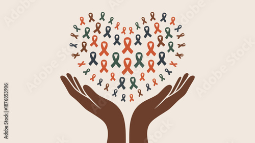 Hands holding heart of awareness ribbons Vector