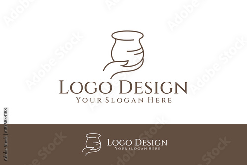 abstract pottery logo with hand drawn linear art design style