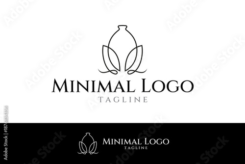 pottery logo with leaves in a continuous line design style