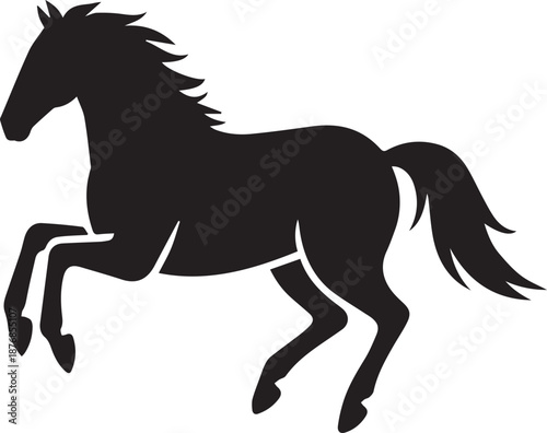 Black silhouette of a horse running with flowing mane and tail des
