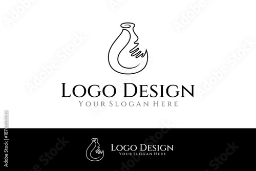 abstract pottery handicraft logo in continuous line design style