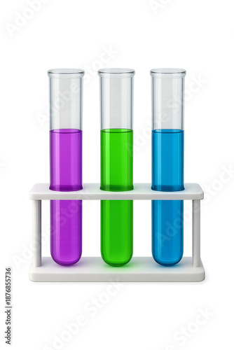 Test tubes in rack holder with colorful liquids isolated