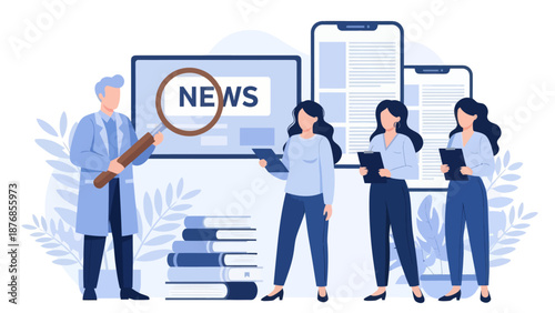 HR manager with employee at interview and business flow chart. Employee assessment software, HR company system, employee check programme concept, flat vector modern illustration 
