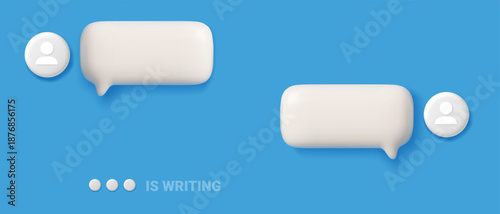 3D chat neumorphism box. Message cloud. Realistic speech bubble for talk and chatting. Conversation icon for messaging apps, social media interfaces, chatbot. Vector communication concepts