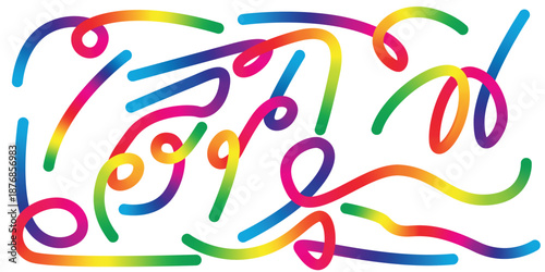 Colorful Abstract Rainbow Doodle Pattern with Hand Drawn Curved Lines
