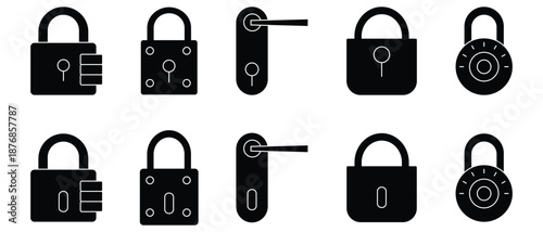 Silhouette of lock icon vector set. Security lock icon vector set. Icon security and access, Padlock open and closed symbol. Vector illustration.