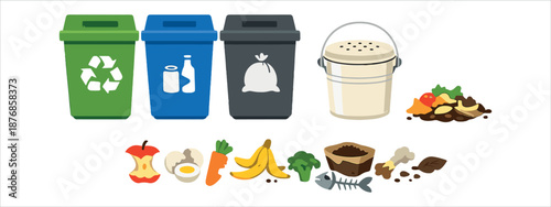 Illustrations on the topics of waste sorting, recycling, and composting are ideal material for environmental campaigns, children's educational materials, and blogs about zero waste and sustainability.