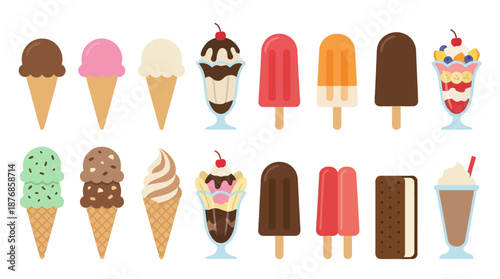 Assorted Ice Cream Cones and Popsicles.