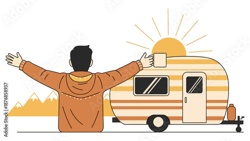 Campervan Morning Serenity Awaits Under Golden Sunrise Embracing The Nature