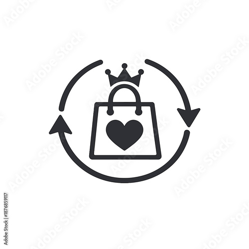 Minimalistic, elegant icon/logo in dark black (black/mono) color, symbolizing a premium loyalty program, VIP repeat purchases, elite cashback, and royal customer loyalty.