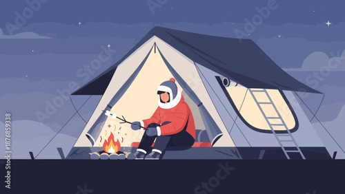 Camping Under Stars Roasting Marshmallows In Tent At Night Adventure