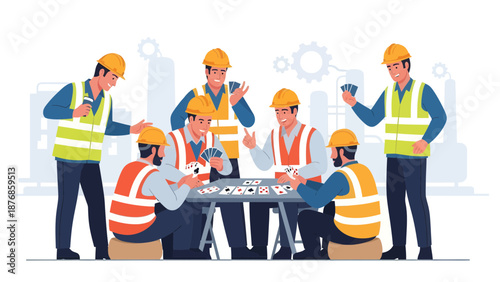 Break Time Workers Enjoy Card Game After Long Shift At The Factory