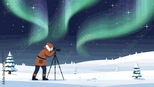 Capturing The Northern Lights Experience In Snowy Landscape With Photographer