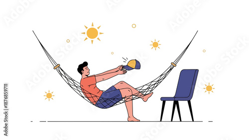 Carefree Relaxation Young Man Enjoying Lazy Time In Hammock Under The Sun