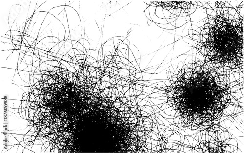 Chaotic black scribble overlay on transparent background abstract art