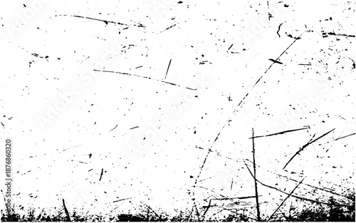 Scratched surface overlay texture with long lines and a dirty bottom edge on a transparent background