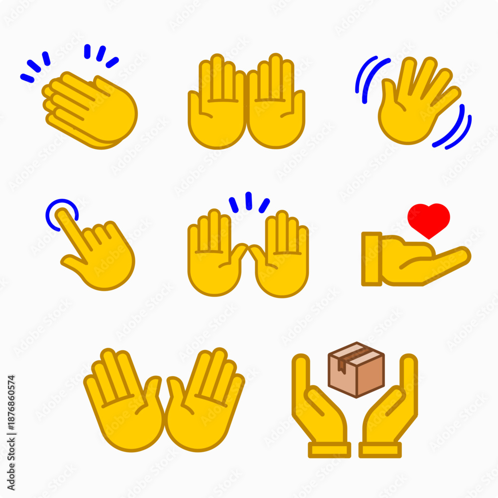Fototapeta premium Yellow Hand Gesture Emojis Icons Collection Vector Illustration Flat Design